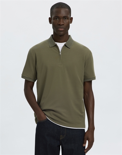 Selected - SLMFave Noos Zip Polo - Kalamata